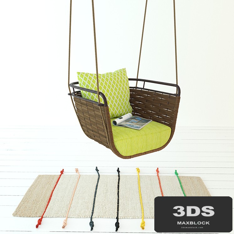 Swing Portofino Roberti Rattan Greenfield 9770; carpet Ikea Tilst