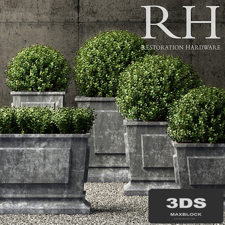 Restoration Hardware estate zinc paneled planters