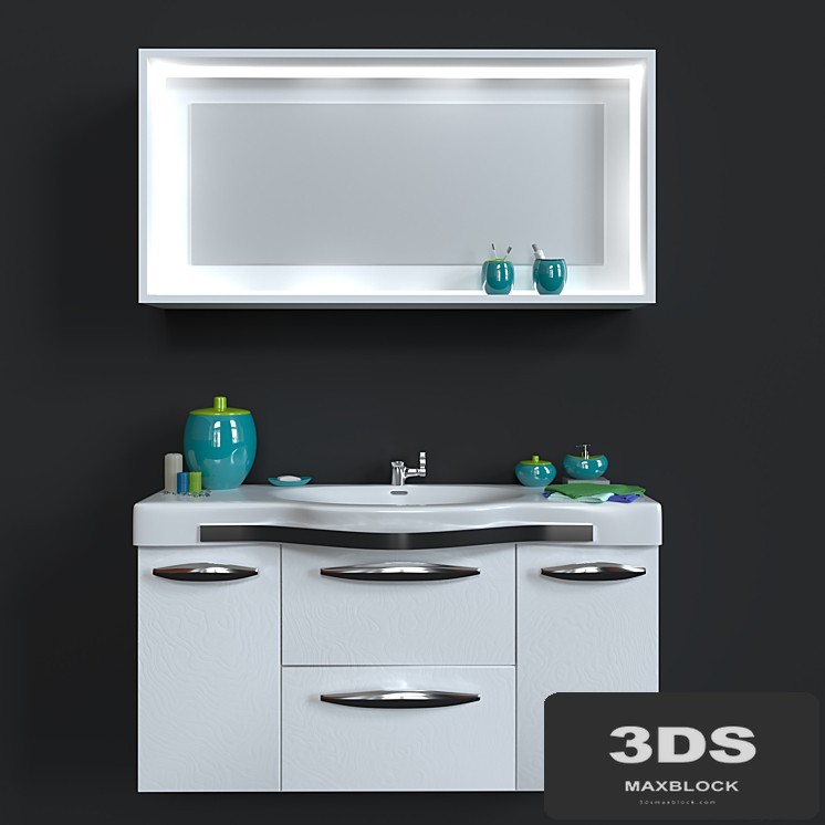 I washbasin with mirror + decorative set