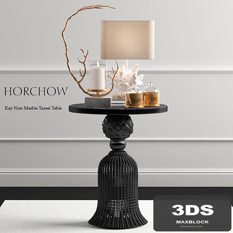 Kay Noir Marble Tassel Table and Decor Set