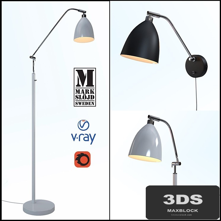 Lamps from the company Markslöjd, model FREDRIKSHAMN, -table lamp, floor lamp and sconces.