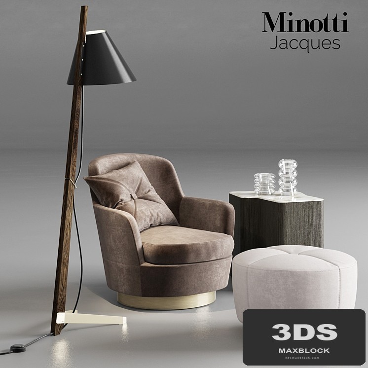 Minotti Jacques Armchair and Pouf