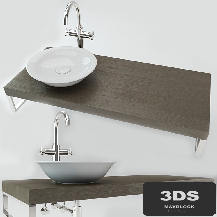 Washbasin on the wooden plate