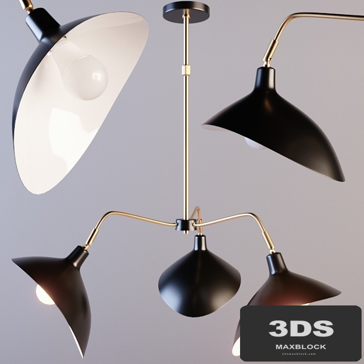 Matte Black And Brass 3 Arm Chandelier