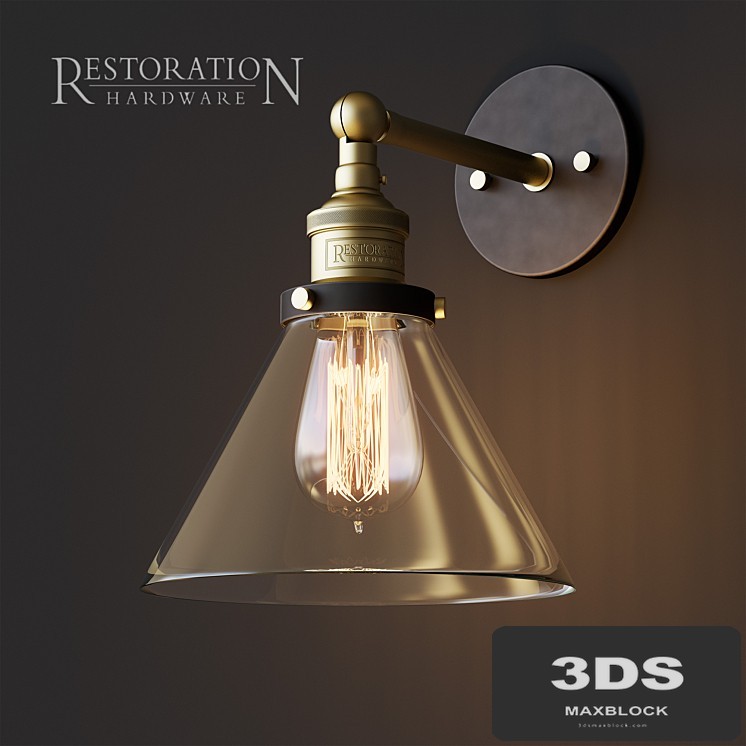20th C. Factory filament clear glass funnel sconce