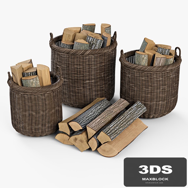 Basket with firewood 007 / brown