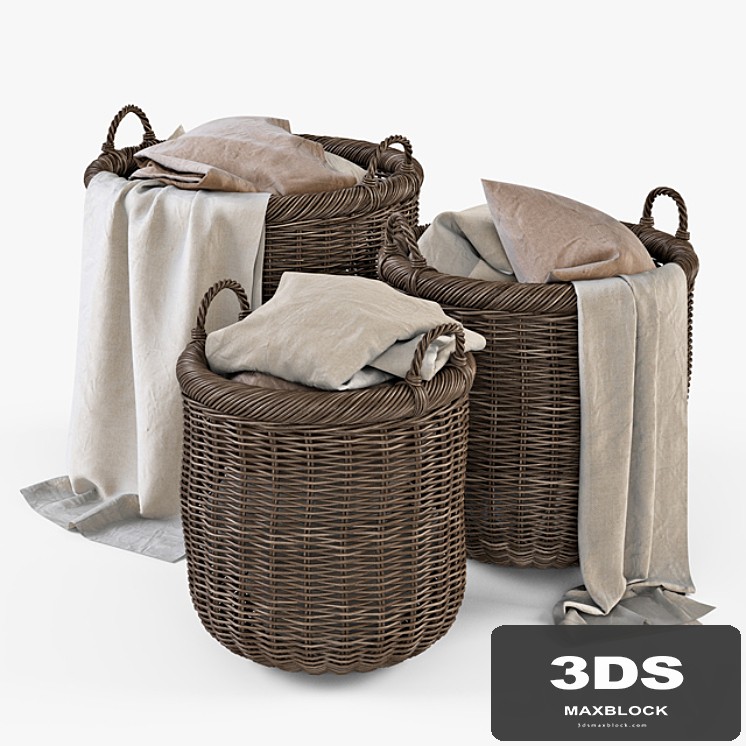 Basket with linen 007 / brown color