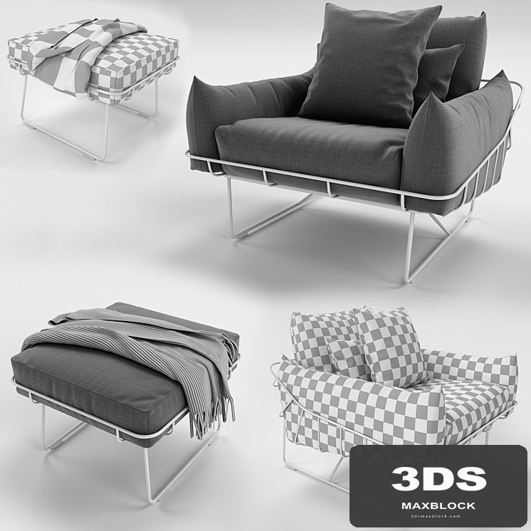 Wireframe Armchair and Ottoman