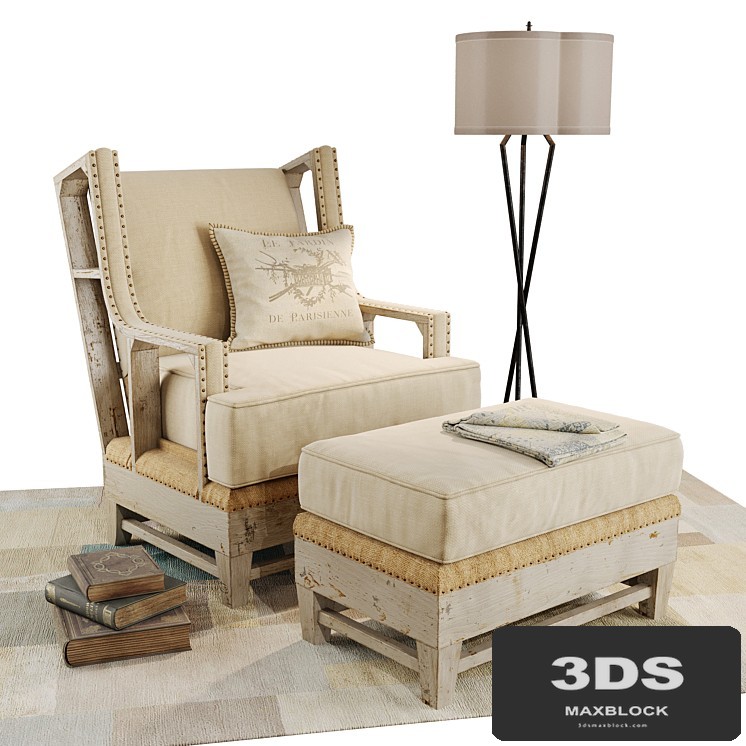 Kathy Kuo Home armchair and ottoman set