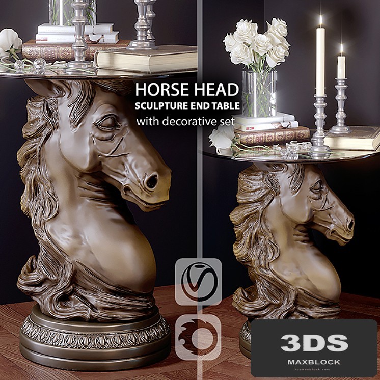 Horse Head Sculpture End Table and decorative set (vray + corona)