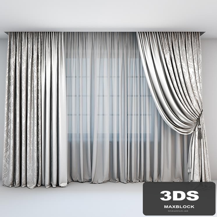 Curtains and tulle in the floor straight and with a pick-brush in a classic style