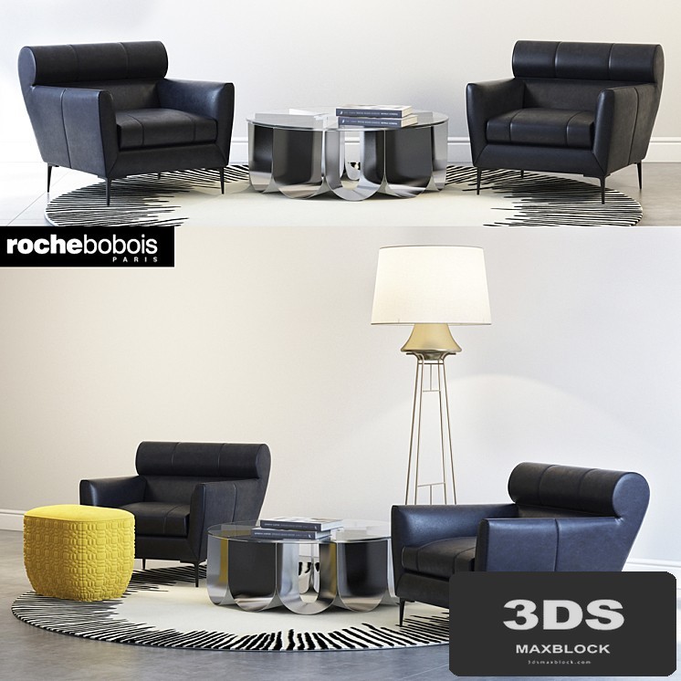 Roche bobois VIRGULE ARMCHAIR, PARIS SUNSET, TRILOGIE OTTOMAN