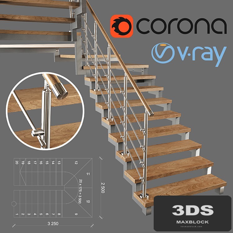 A modern two-march staircase with running steps