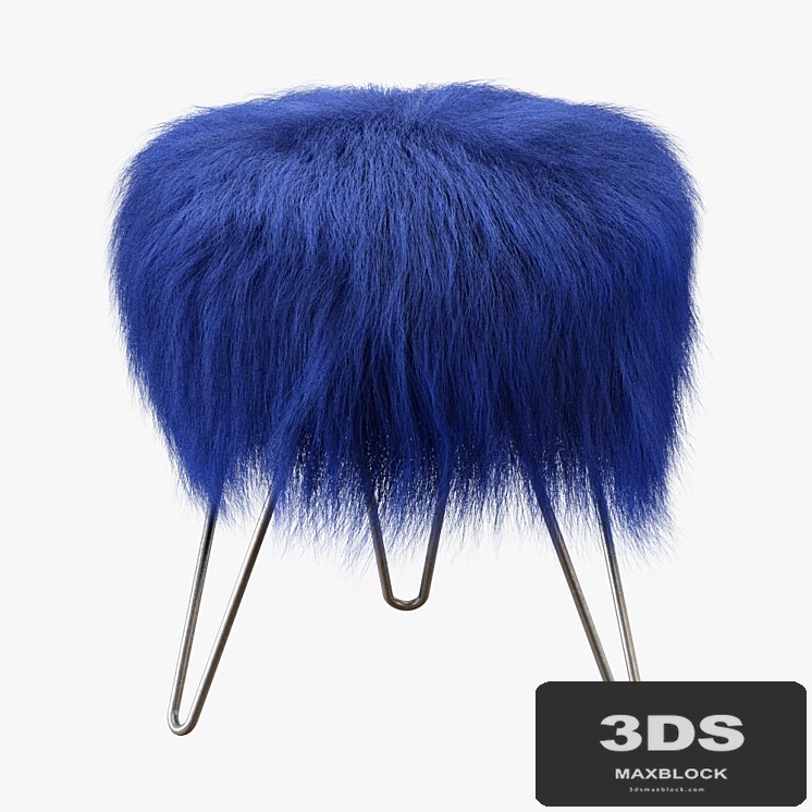 Blue Fake Fur Whimsical Stool