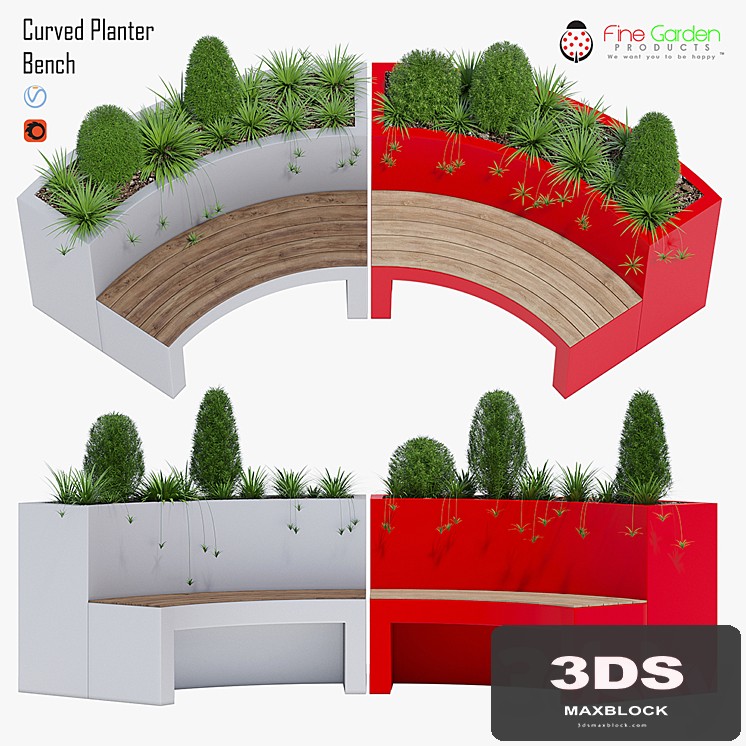 Curved planter bench one