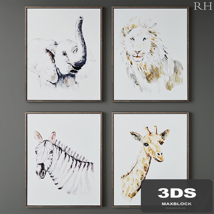 RH WATERCOLOR SAFARI ANIMAL ART