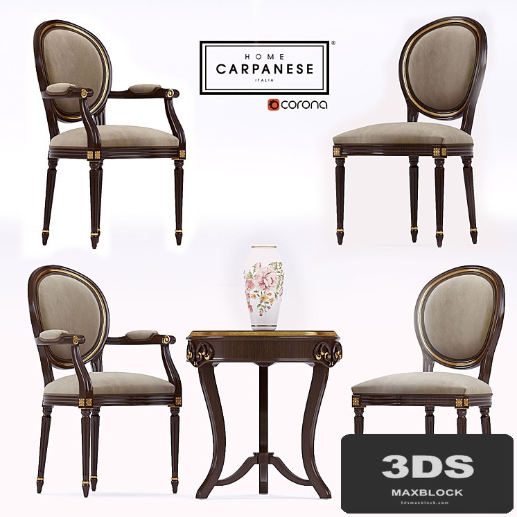 Coffee table with Carpanese armchairs.