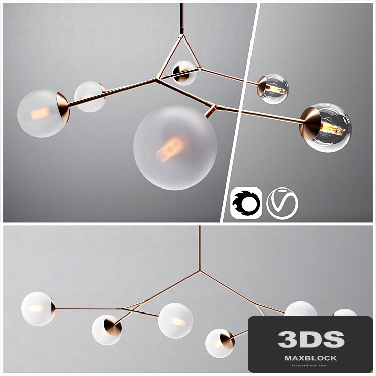 Contemporary branching bubble 6 chandelier - Dendroid 4 _ cor _ v-ray _