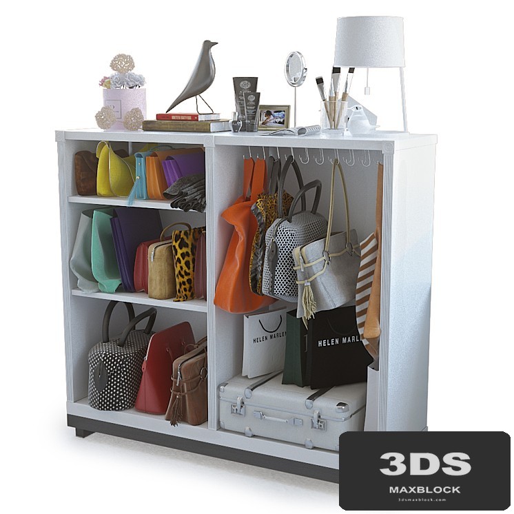 Cupboard with bags and decor