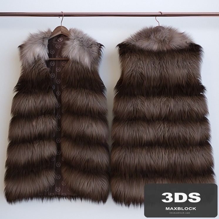 fur vest on a hanger and on a dummy