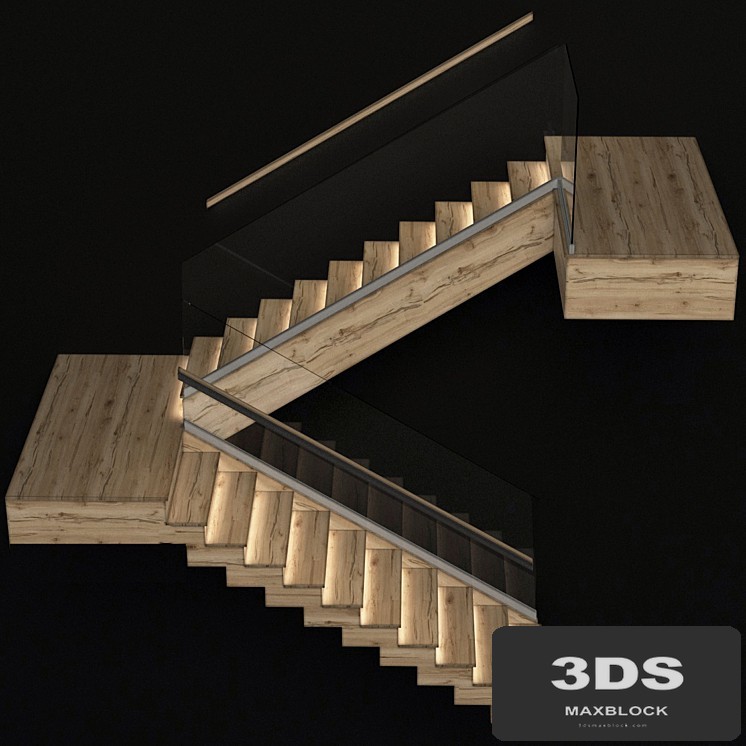 Stairs made of wood with illuminated stairs