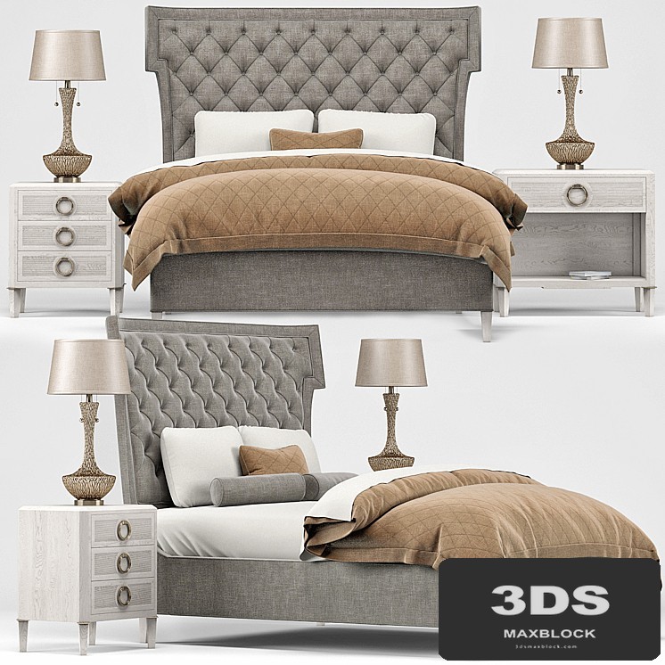 Hayley Hollywood Bed, Nightstand, Lamp