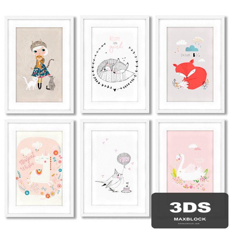 Posters for the design of a children's room for a girl.