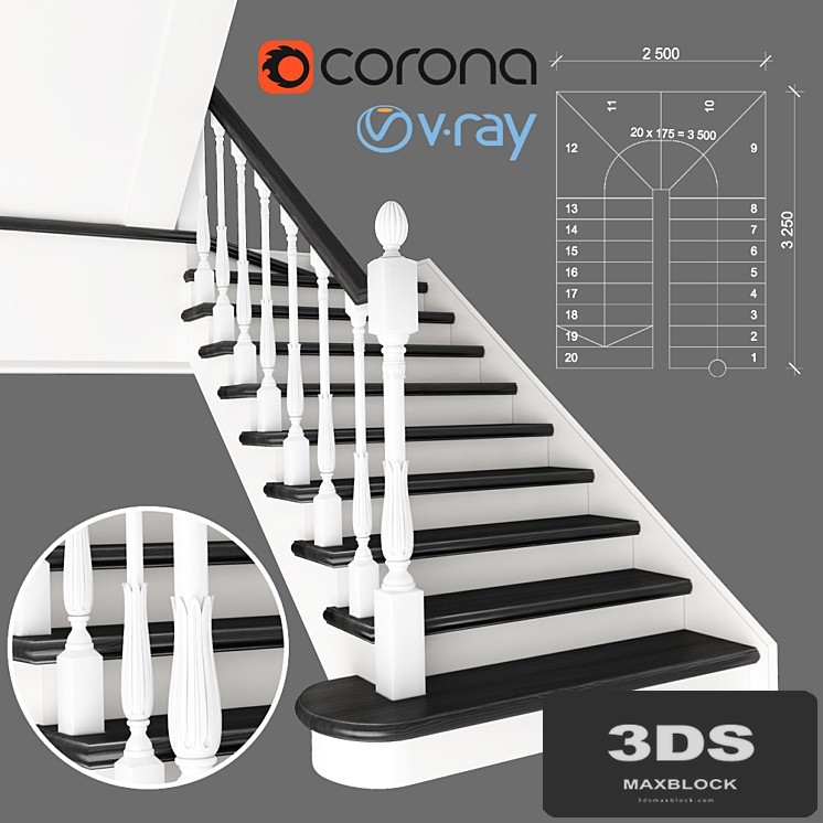Two-staircase ladder with staggered steps, 3 version