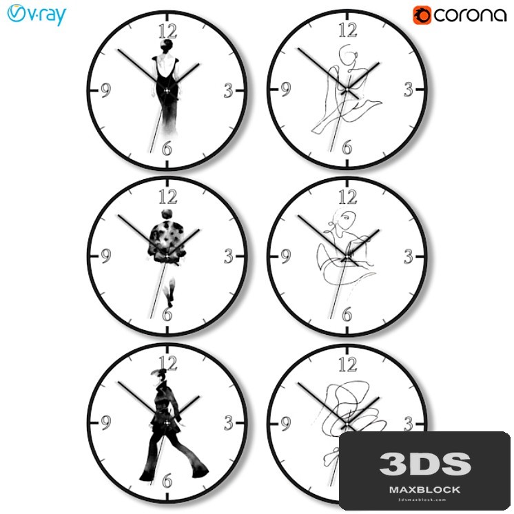 A set of wall clocks with fashion silhouettes