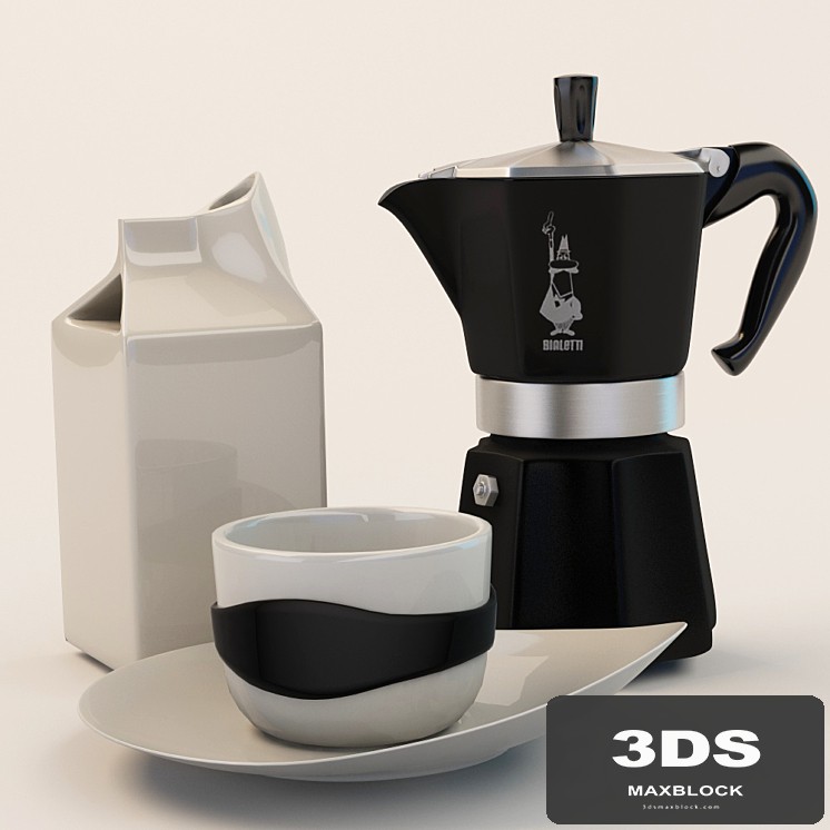 Geyser coffee, milk jug and a cup
