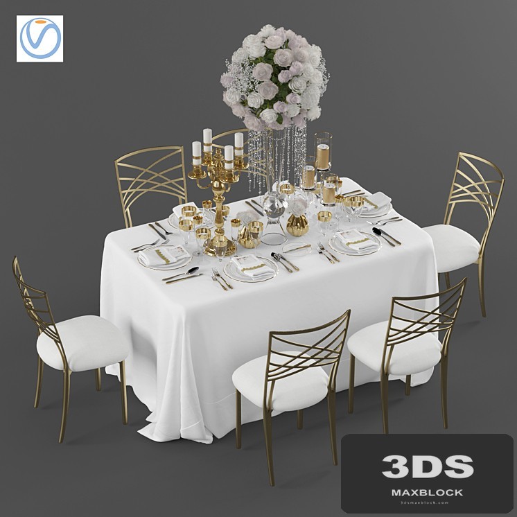 Wedding table for 6 persons 3 Vray
