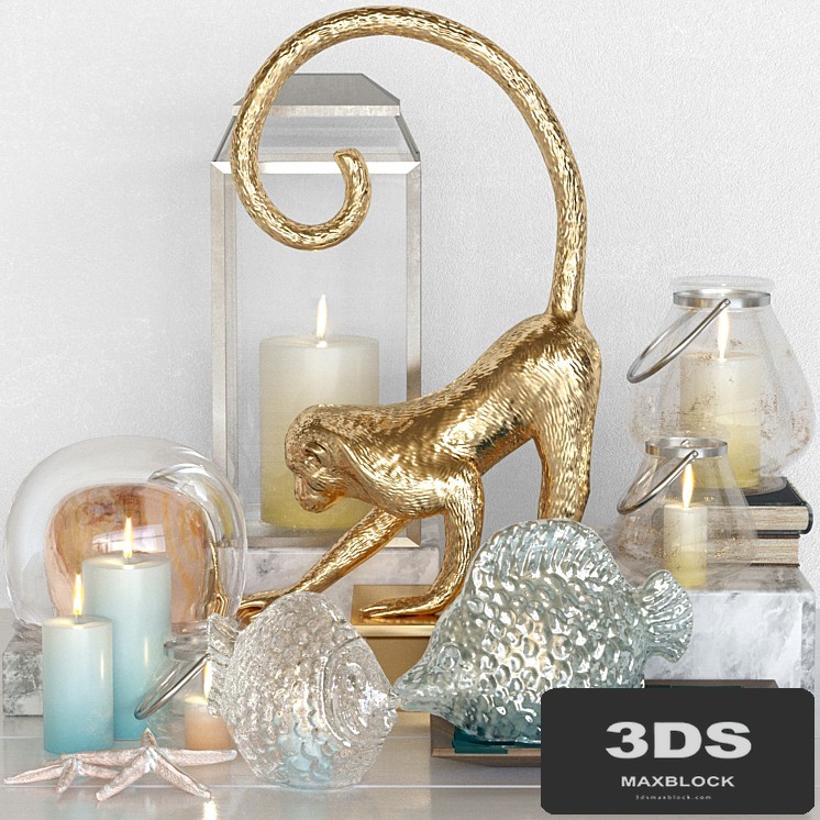 Decorative set with candles and figurine in the shape of a monkey