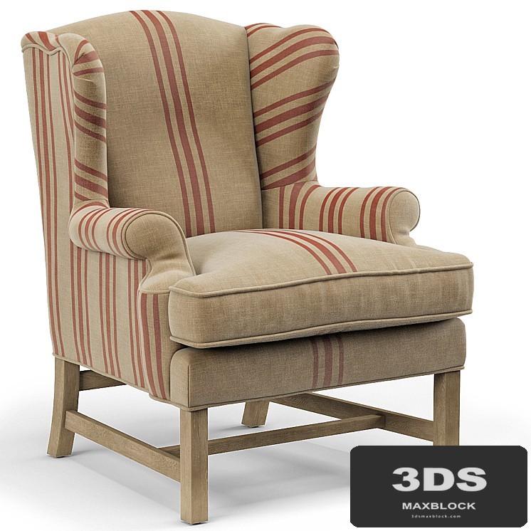 Khaki Linen English Club Chair with Red Stripe