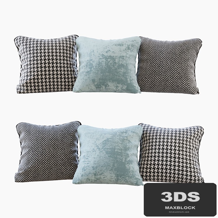 A set of pillows: blue velvet, chevron and goose paw (Pillows blue velvet chevron and houndstooth)