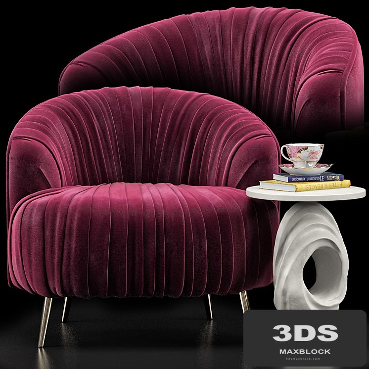 Opal Accent Chair, Papier Mache Wave Side Table