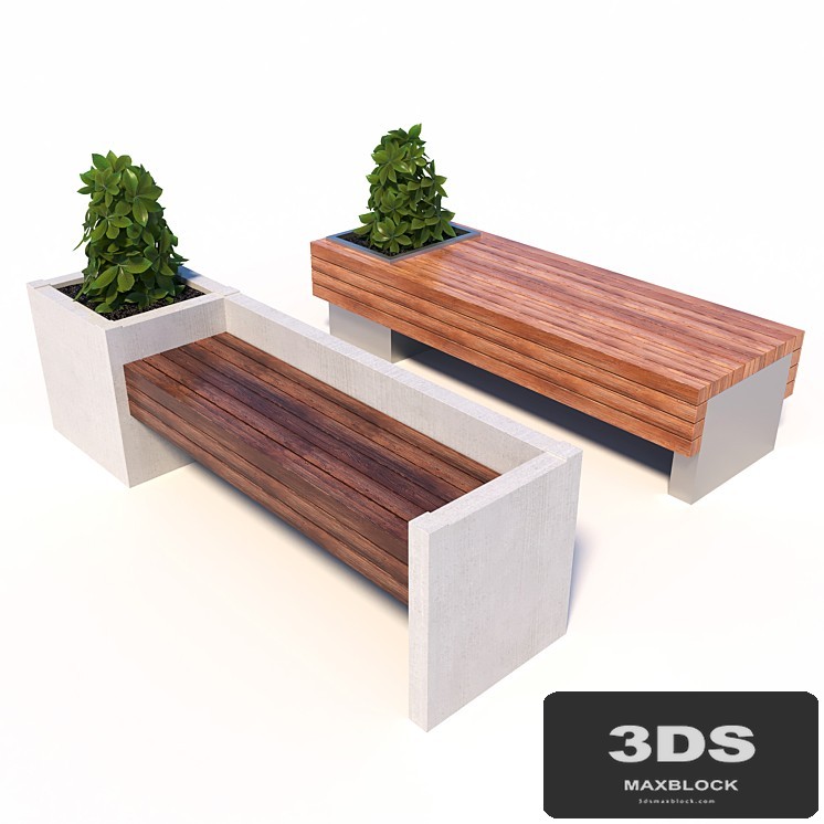 Street benches with plants