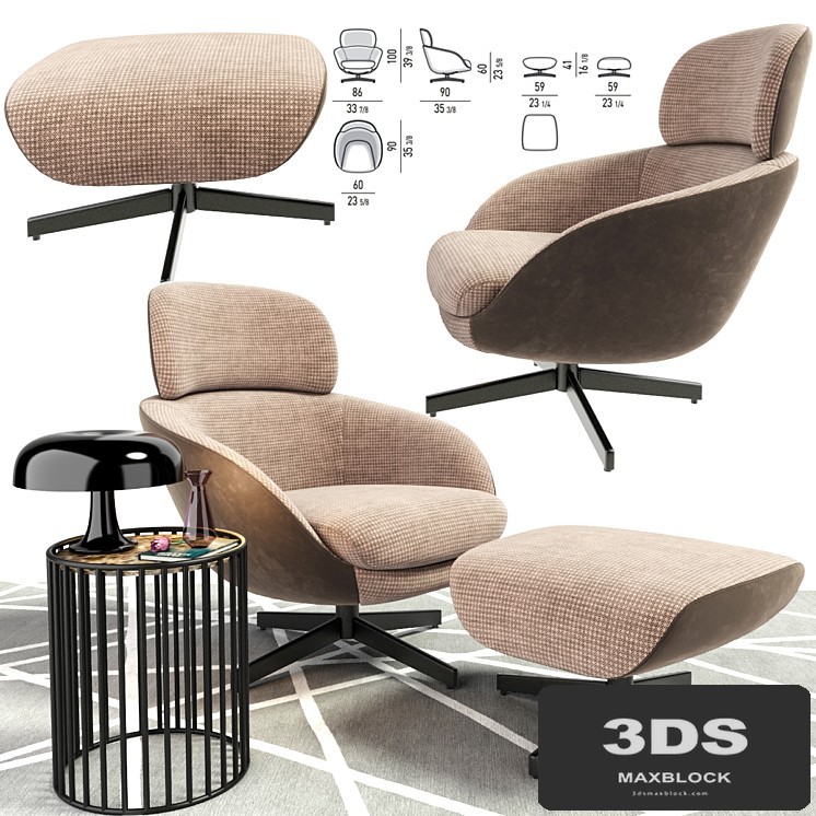 Minotti Russell Head Arm Chair With Coffee Table