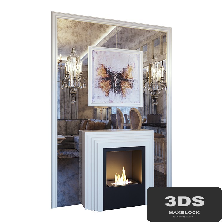 Karla's fireplace, Feiss Gianna FE GIANNA3W sconce, picture and mirror panel