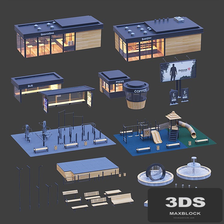 Set of elements of urban style