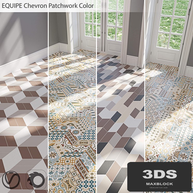 EQUIPE Chevron / Patchwork Color / Blanco / Crema / Gris / Marron / Negro