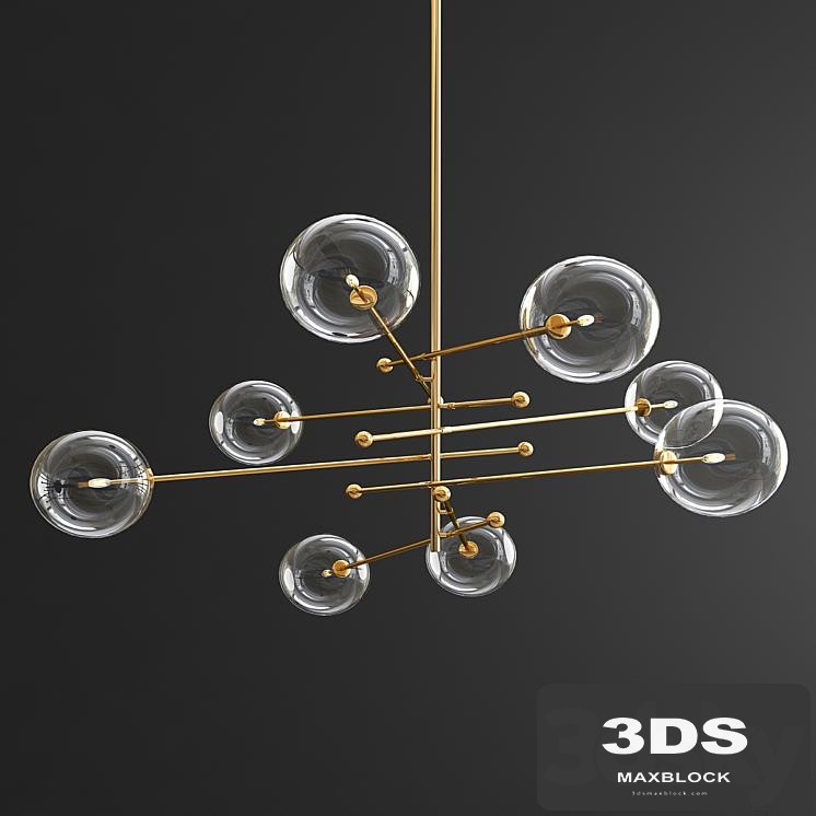 Glass Globe Mobile 8 Arm Chandelier - Gold