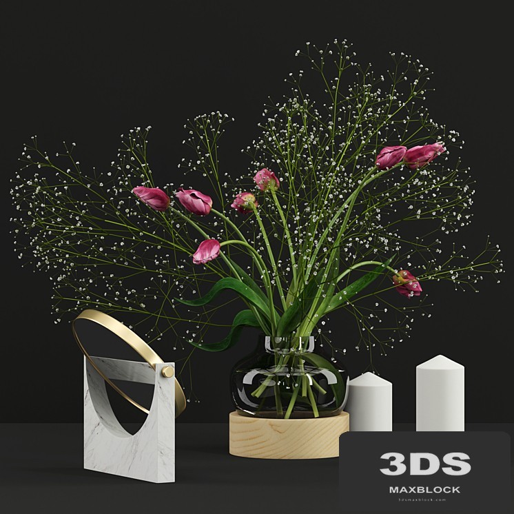 Pink tulips and Gypsophila set