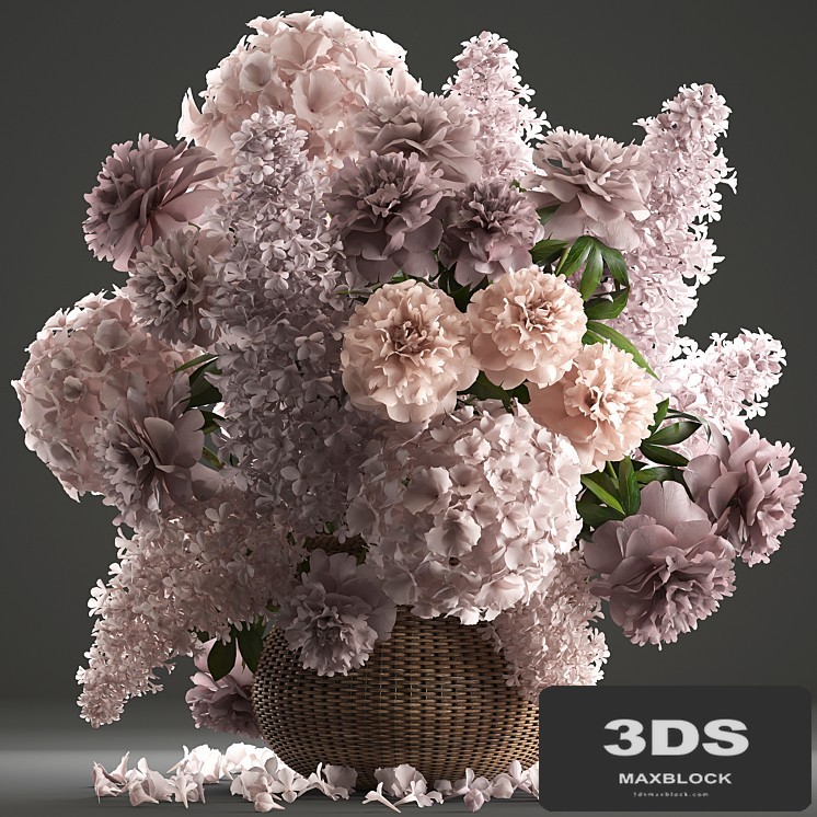 A bouquet of flowers 85. Lilac, hydrangea, basket, decor, peonies, eco design, natural decor, table decoration