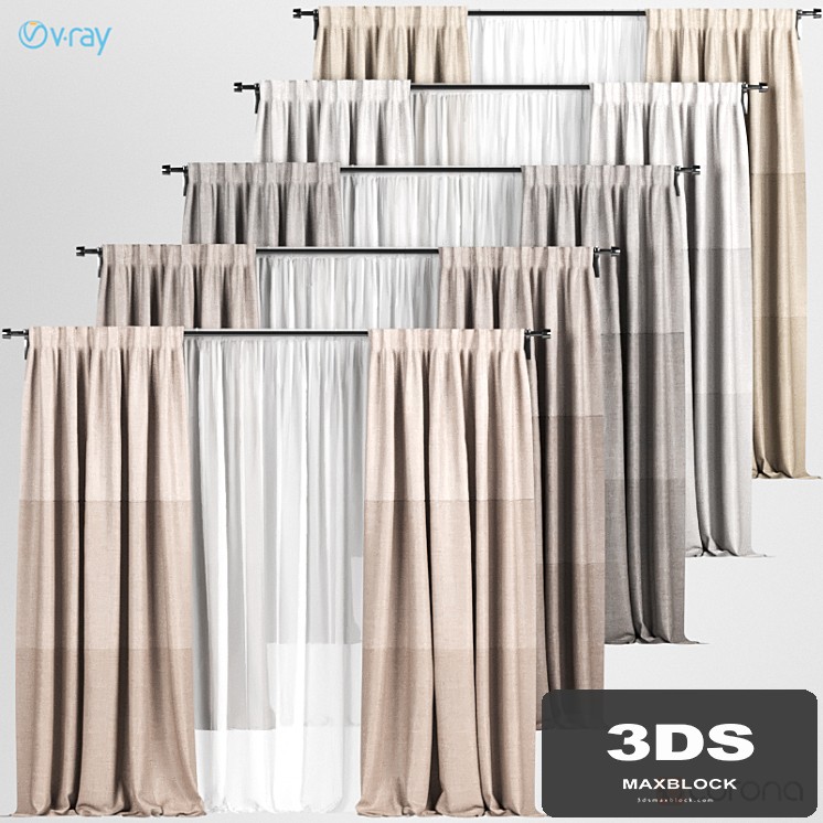 A series of curtains with white tulle in different colors.