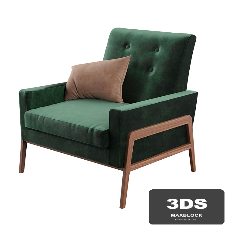 Nord- balsam green velvet and walnut chair