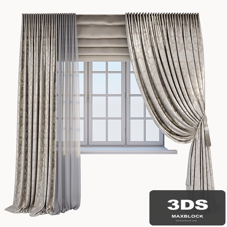Classic beige curtains with Damascus pattern