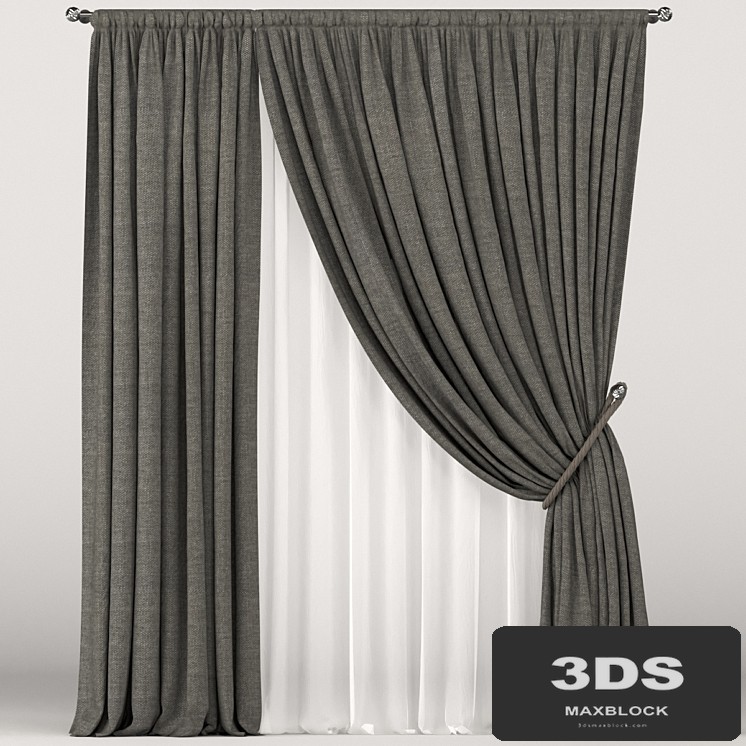 Brown curtains in the background with white tulle.