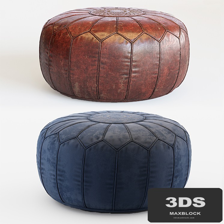 Vintage Round Moroccan Chocolate Brown Leather Pouf Hand Tooled In Marrakech