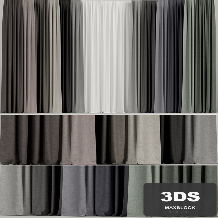 A set of curtains in different colors with tulle.