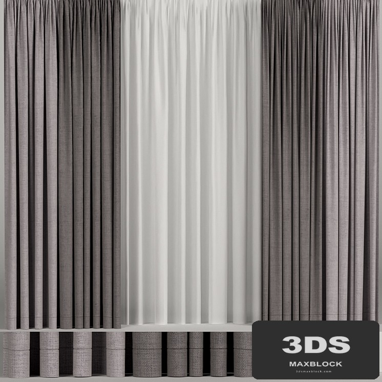 Wide brown curtains with tulle.